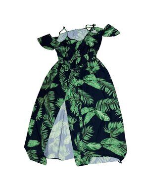 Tropical Leaf Print Off-Shoulder Dress 3XL